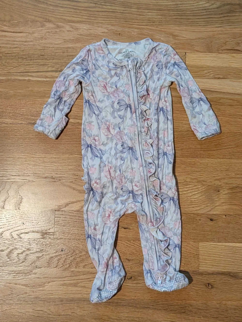 Caden Lane 0-3 Floral Ruffle Zip Footie